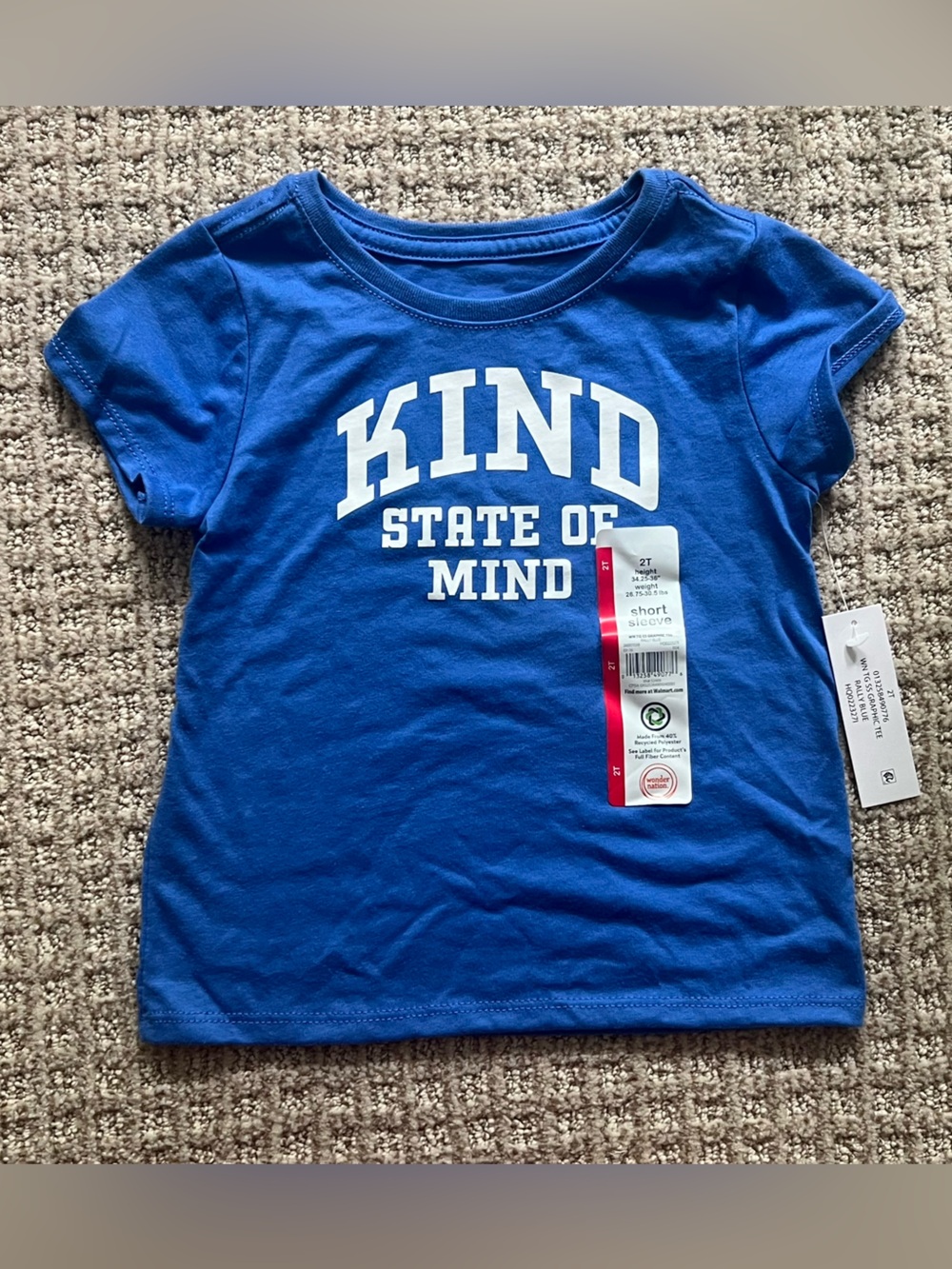 NEW NWT Wonder Nation Kids Unisex Kind State of Mind Blue Tshirt Size 2T